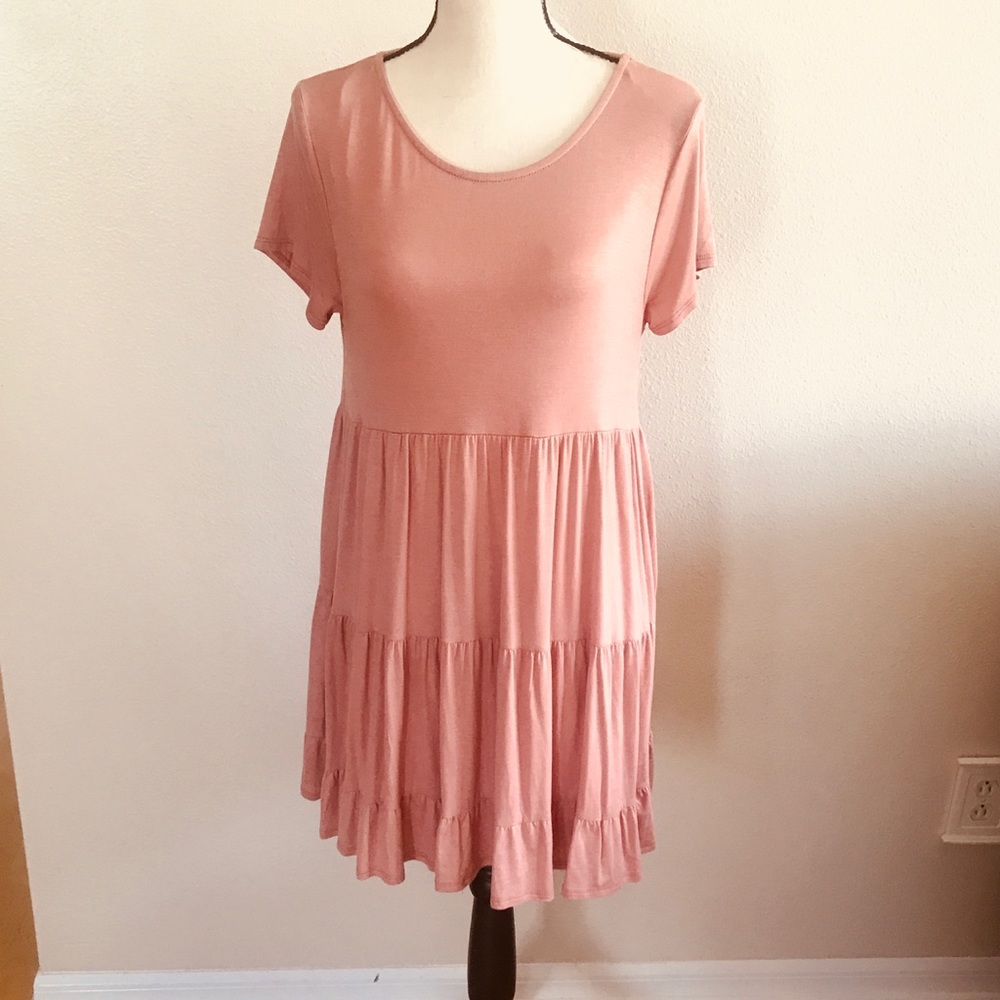 Soft pink short sleeve empire waist dress